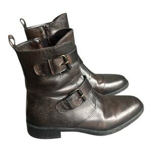 Emanuele Crasto Brown Leather Double Buckle Moto Boots Made in Italy Size EU 40